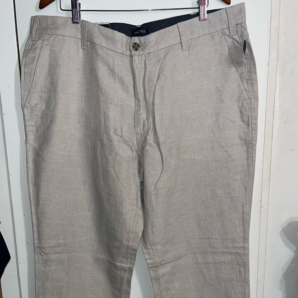 Nautica Classic Fit Linen Blend Men’s 40x32 Beige Wheat Flax